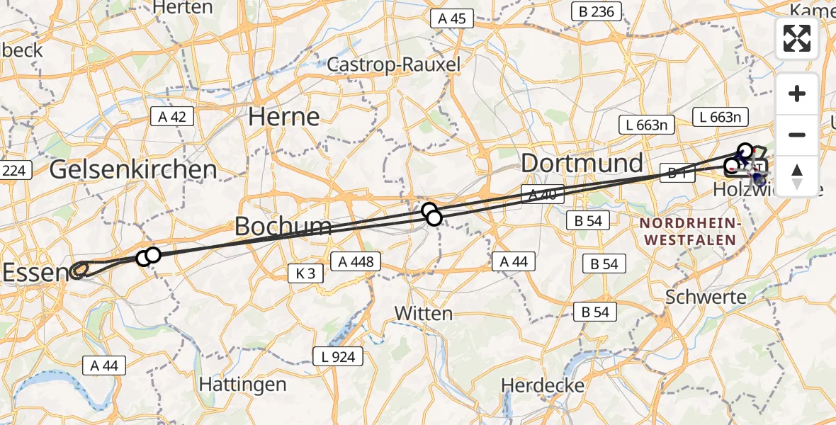 Flugroute Polizeihubschrauber Dortmund Flughafen - Dortmund Flughafen, 06 Juli 2026, 02:17