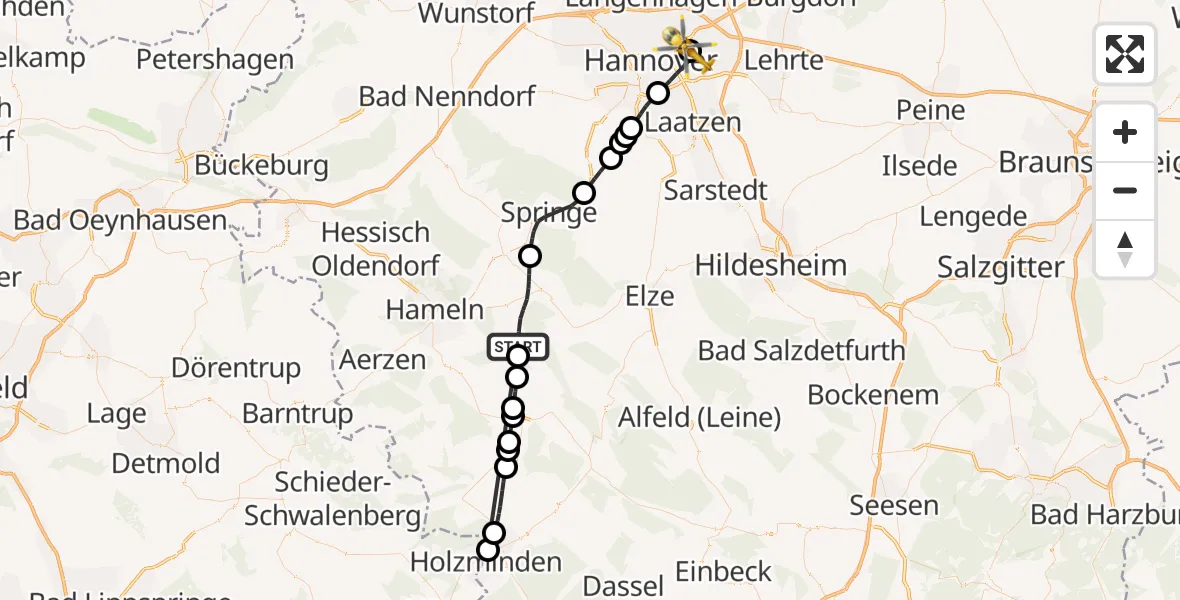 Flugroute Rettungshubschrauber Coppenbrügge - Hannover Luftrettung Hubschrauberlandeplatz (Christoph 4), 06 Juli 2026, 04:33