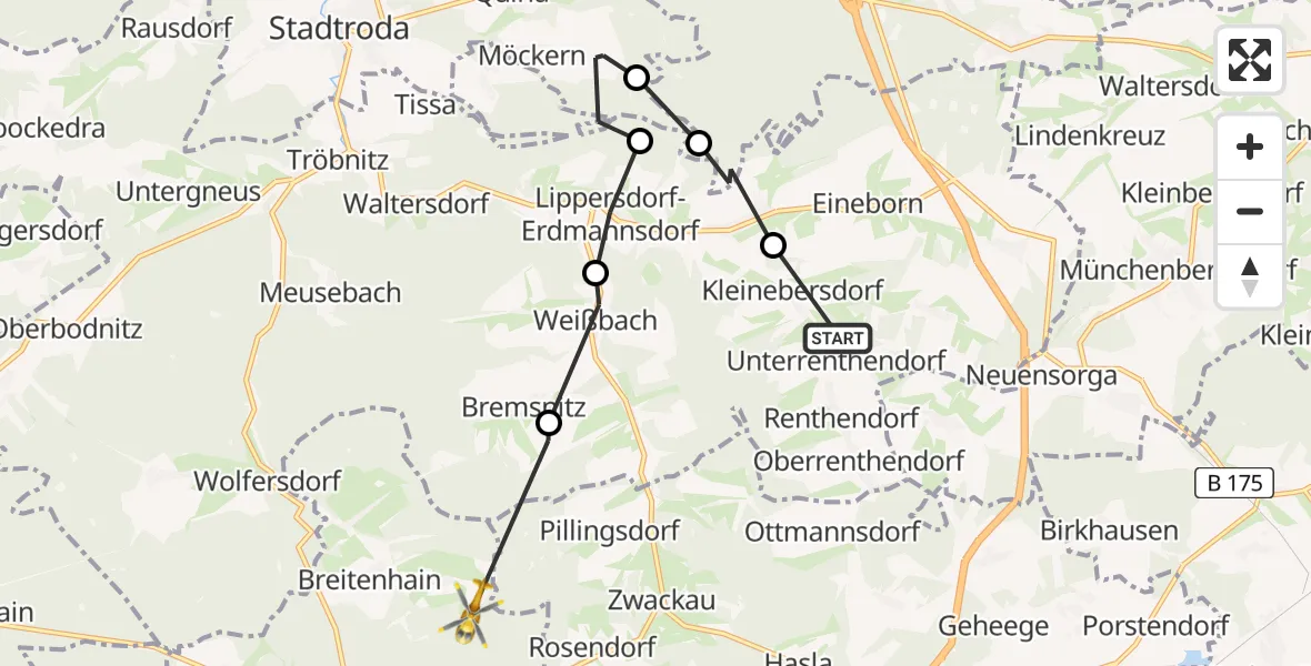 Flugroute Rettungshubschrauber Renthendorf - Neustadt an der Orla, 06 Juli 2026, 05:39