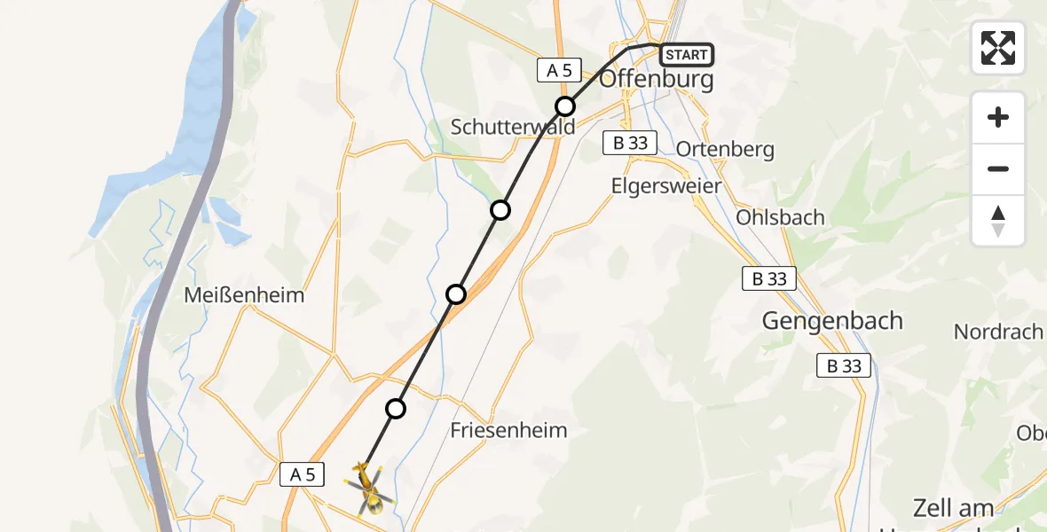 Flugroute Rettungshubschrauber Offenburg - Lahr Flughafen, 06 Juli 2026, 06:30