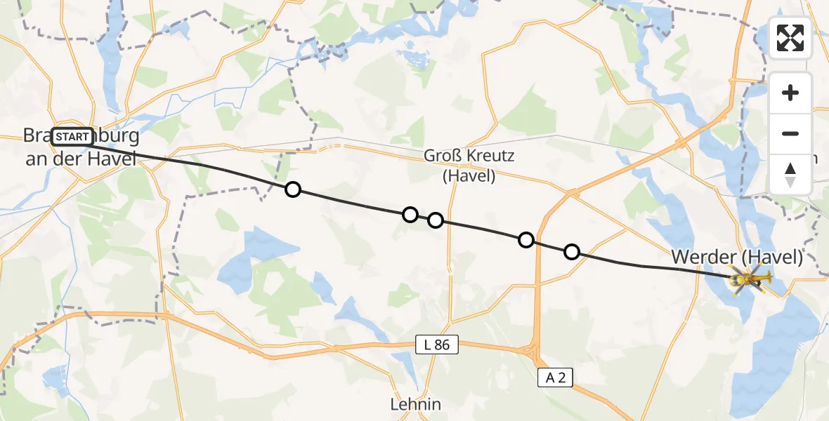 Flugroute Rettungshubschrauber Brandenburg an der Havel - Werder (Havel), 06 Juli 2026, 06:40