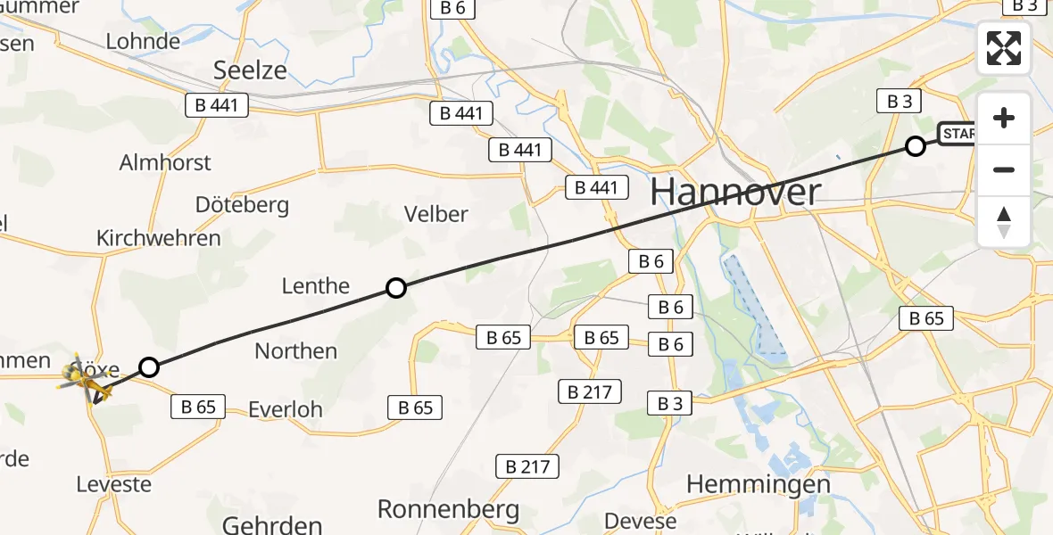 Flugroute Rettungshubschrauber Hannover Luftrettung Hubschrauberlandeplatz (Christoph 4) - Barsinghausen, 06 Juli 2026, 06:45