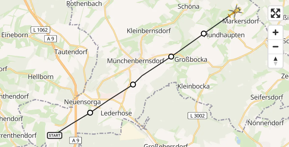 Flugroute Rettungshubschrauber Schwarzbach - Hundhaupten, 06 Juli 2026, 06:46