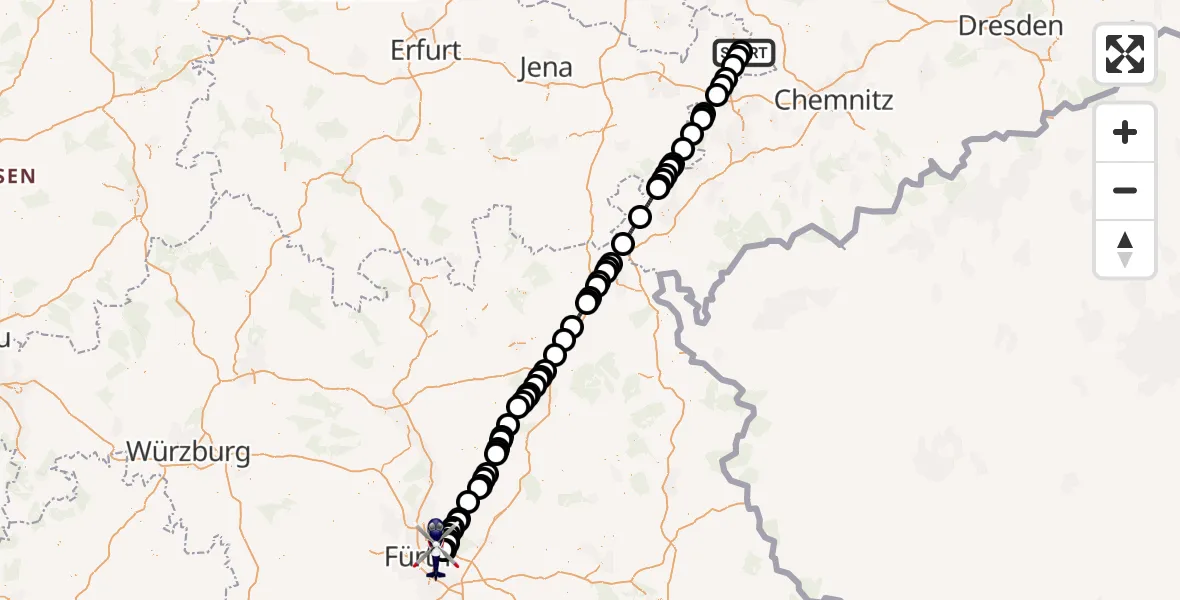 Flugroute Polizeihubschrauber Leipzig–Altenburg Flughafen - Flughafen Nuremberg, 06 Juli 2026, 06:48