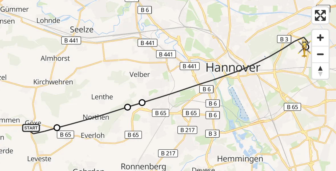 Flugroute Rettungshubschrauber Barsinghausen - Hannover Luftrettung Hubschrauberlandeplatz (Christoph 4), 06 Juli 2026, 07:18