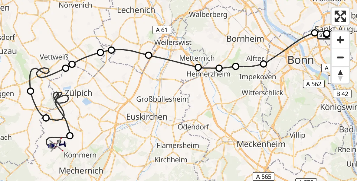 Flugroute Polizeihubschrauber Sankt Augustin - Mechernich, 06 Juli 2026, 07:20