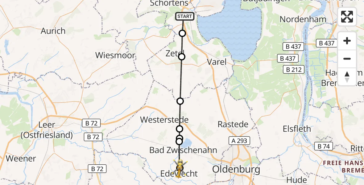 Flugroute Rettungshubschrauber Sande - Edewecht, 06 Juli 2026, 07:22