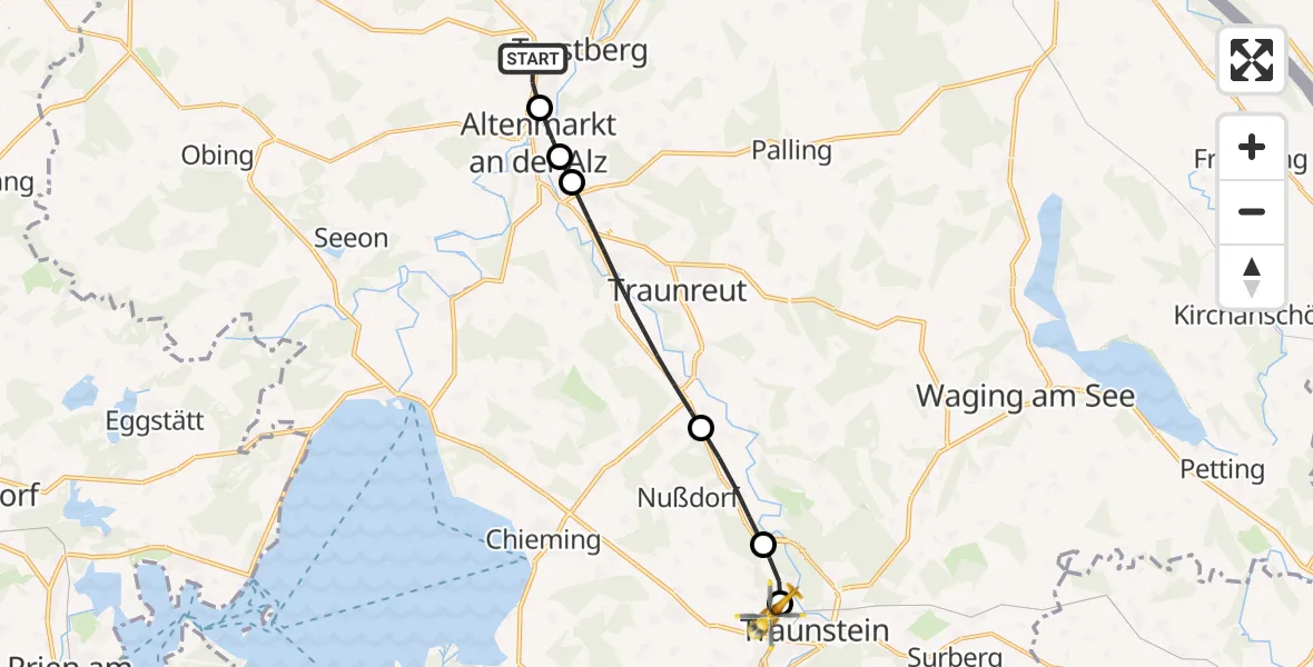 Flugroute Rettungshubschrauber Trostberg - Traunstein Hospital, 06 Juli 2026, 07:23