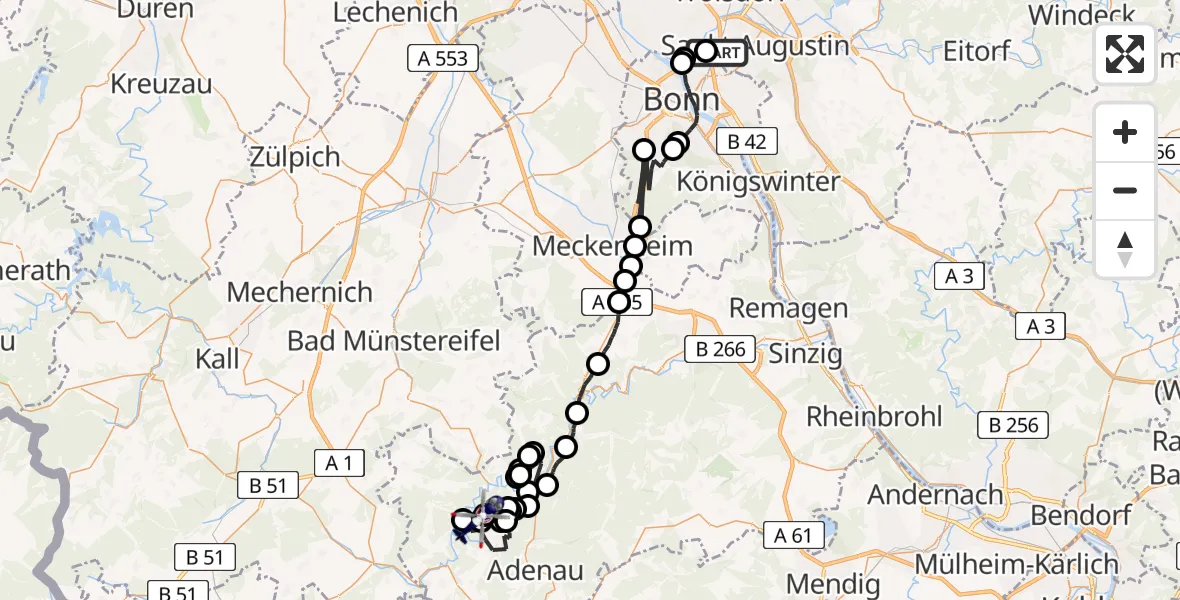 Flugroute Polizeihubschrauber Sankt Augustin - Fuchshofen, 06 Juli 2026, 07:33