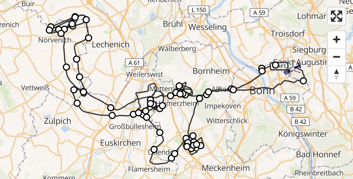 Flugroute Polizeihubschrauber Sankt Augustin - Sankt Augustin, 06 Juli 2026, 07:34