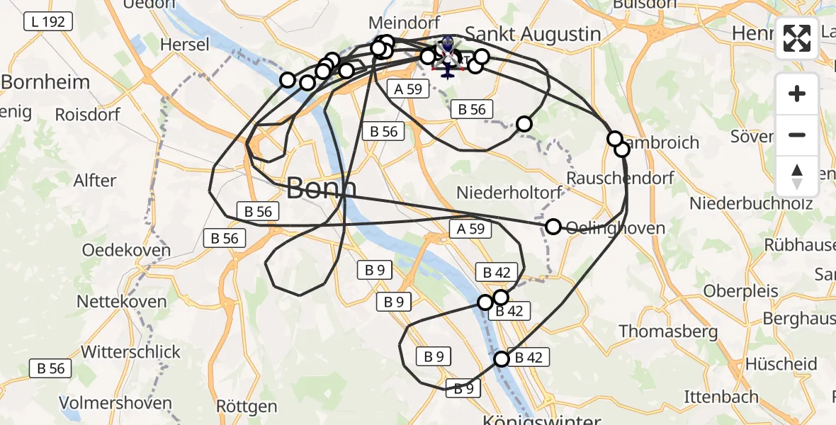 Flugroute Polizeihubschrauber Bonn-Hangelar Flugplatz - Sankt Augustin, 06 Juli 2026, 07:39