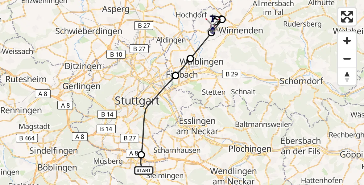 Flugroute Polizeihubschrauber Flughafen Stuttgart - Schwaikheim, 06 Juli 2026, 07:42