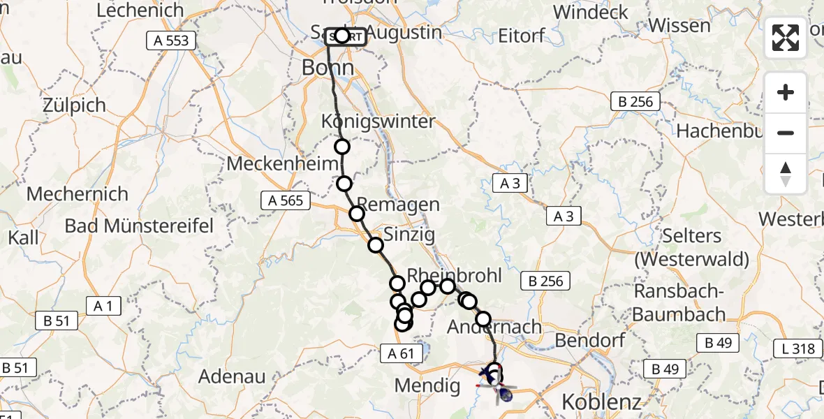 Flugroute Polizeihubschrauber Sankt Augustin - Saffig, 06 Juli 2026, 07:43