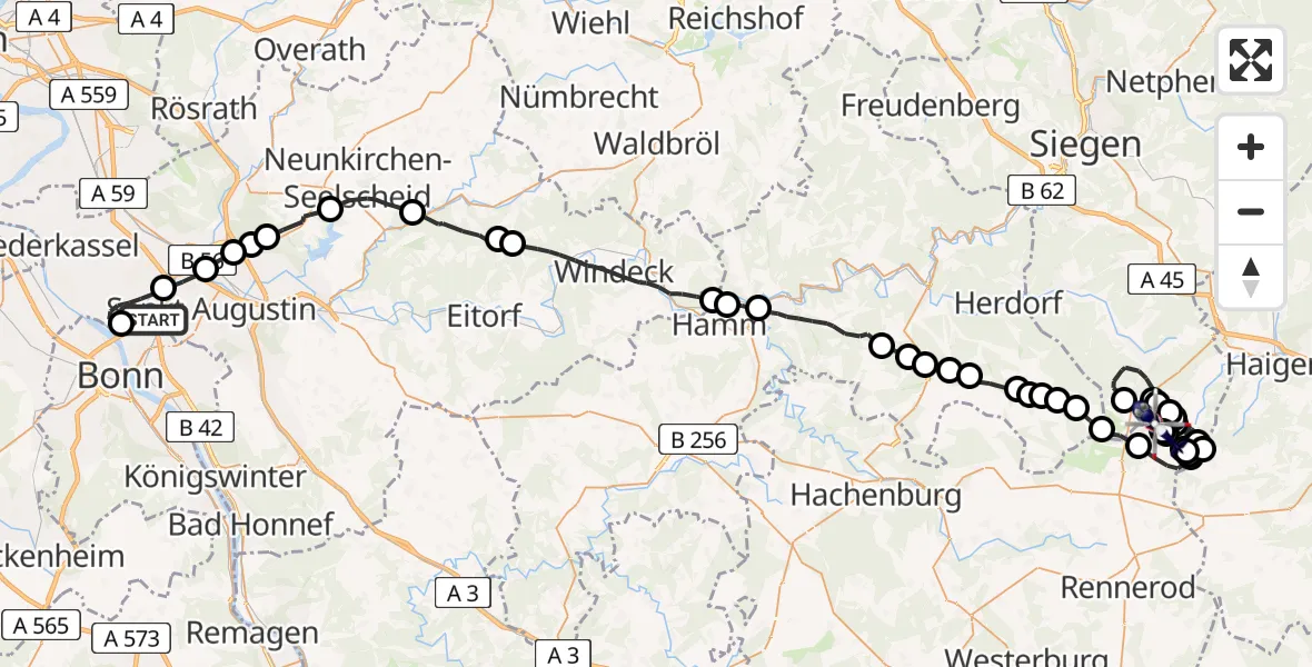 Flugroute Polizeihubschrauber Bonn - Siegerland Flughafen, 06 Juli 2026, 07:44