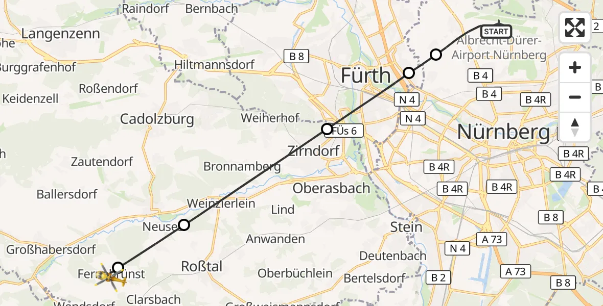 Flugroute Ambulanzhubschrauber Flughafen Nuremberg - Großhabersdorf, 06 Juli 2026, 07:46
