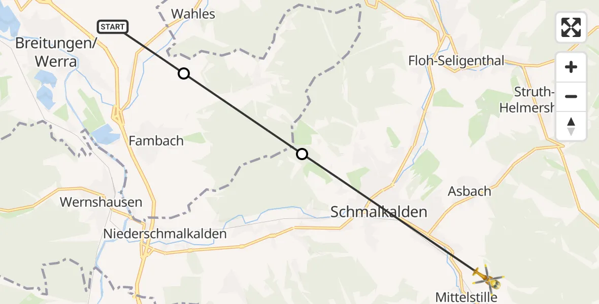 Flugroute Rettungshubschrauber Breitungen/Werra - Schmalkalden, 06 Juli 2026, 07:48
