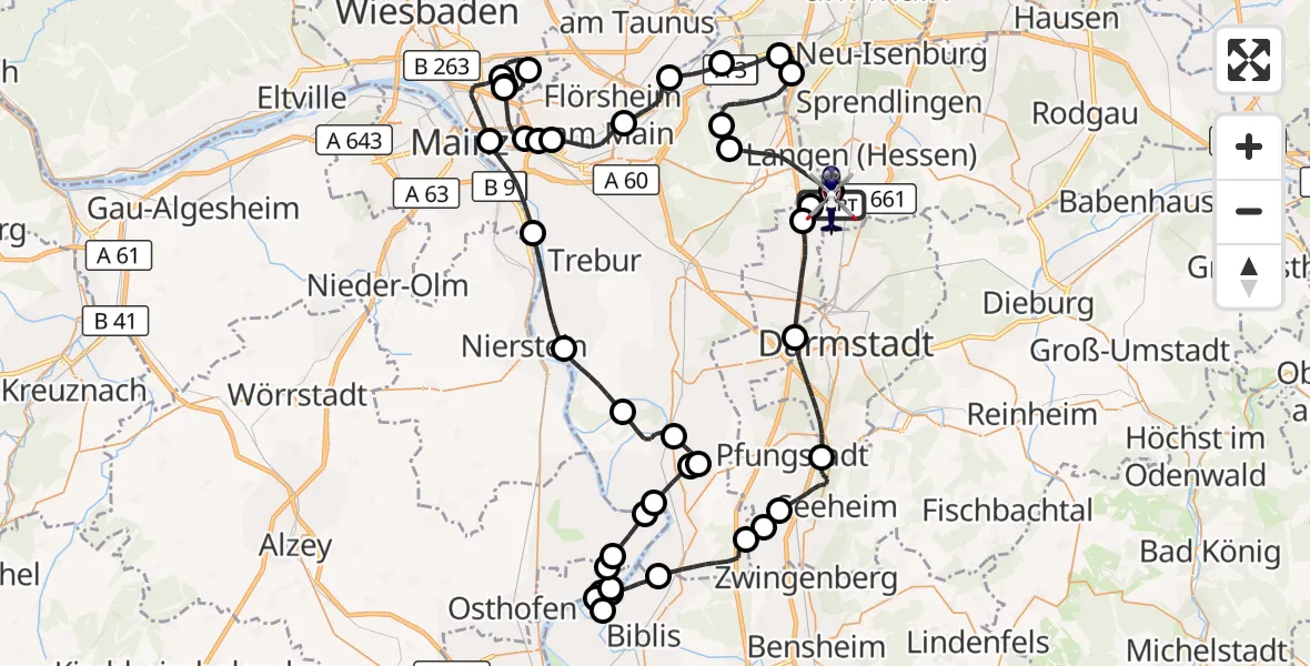 Flugroute Polizeihubschrauber Flughafen Frankfurt-Egelsbach - Flughafen Frankfurt-Egelsbach, 06 Juli 2026, 07:50