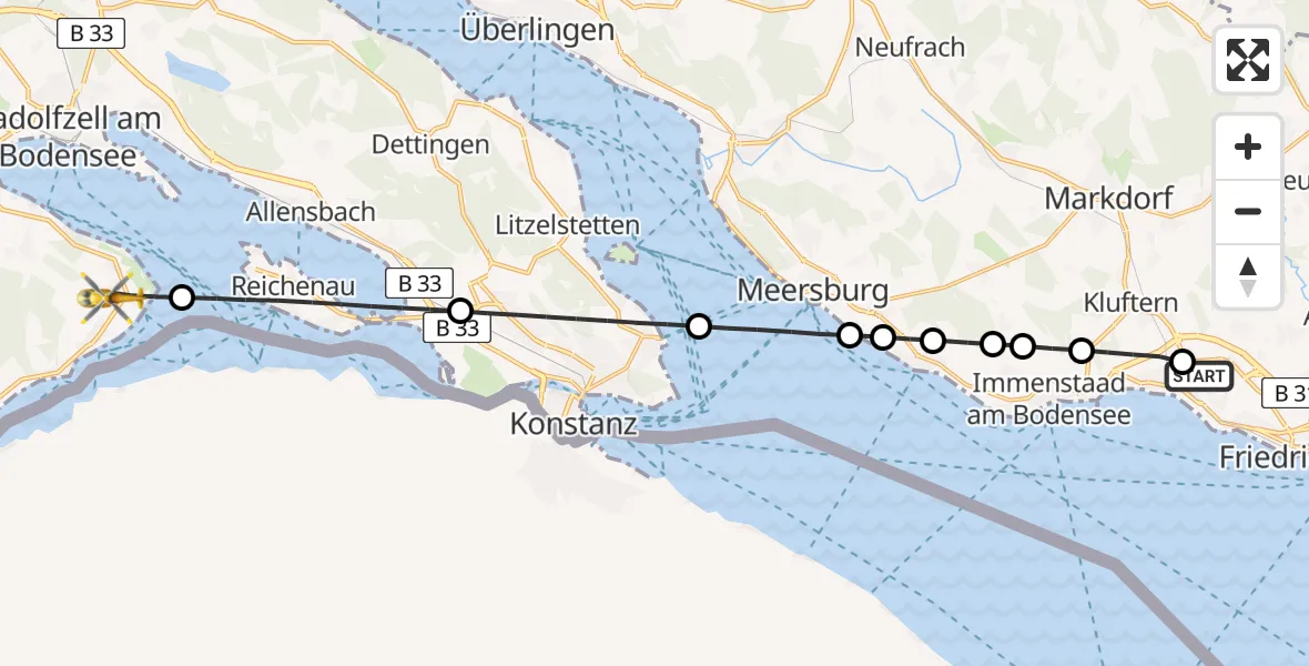 Flugroute Rettungshubschrauber Friedrichshafen Hospital - Gaienhofen, 06 Juli 2026, 07:51