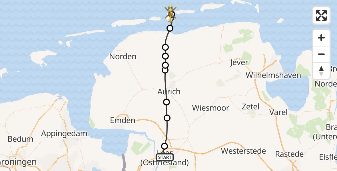 Flugroute Ambulanzhubschrauber Leer (Ostfriesland) - Langeoog Flughafen, 06 Juli 2026, 08:01