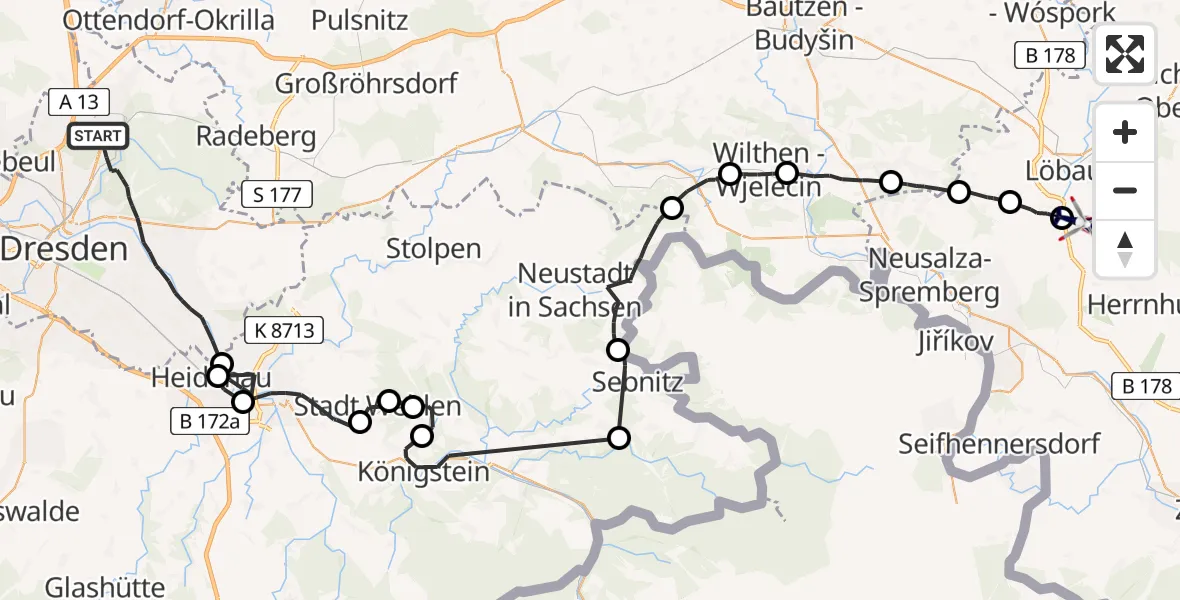 Flugroute Polizeihubschrauber Dresden - Kottmar, 06 Juli 2026, 08:16