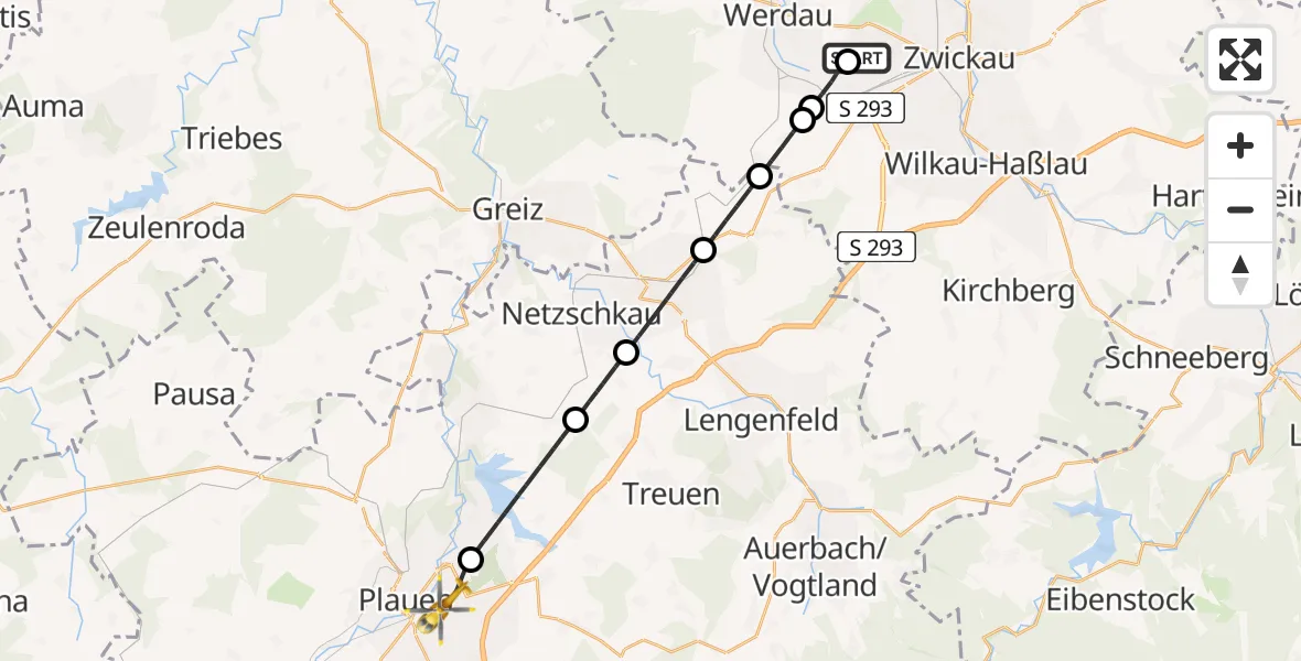 Flugroute Rettungshubschrauber ADAC Air Rescue Station Zwickau Hubschrauberlandeplatz - Plauen, 06 Juli 2026, 08:19