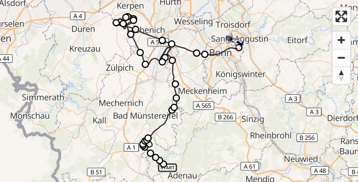 Flugroute Polizeihubschrauber Reifferscheid - Bonn-Hangelar Flugplatz, 06 Juli 2026, 08:23