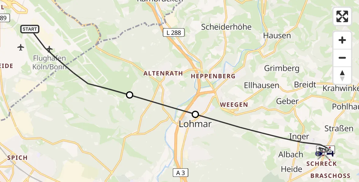 Flugroute Polizeihubschrauber Köln Bonn Flughafen - Lohmar, 06 Juli 2026, 08:28