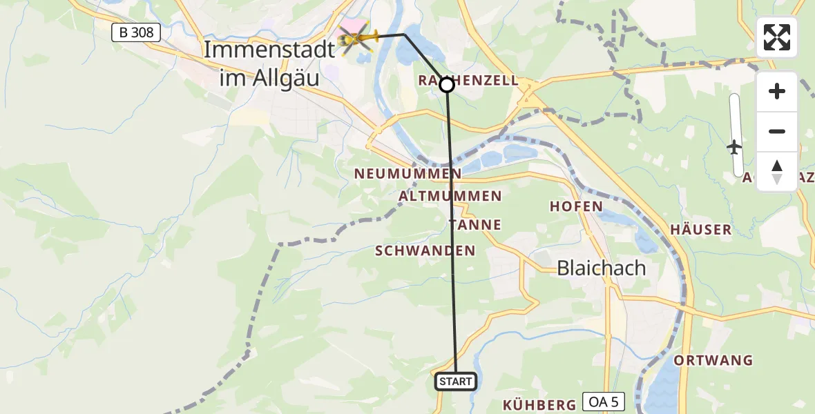 Flugroute Rettungshubschrauber Blaichach - Immenstadt i.Allgäu, 06 Juli 2026, 08:33