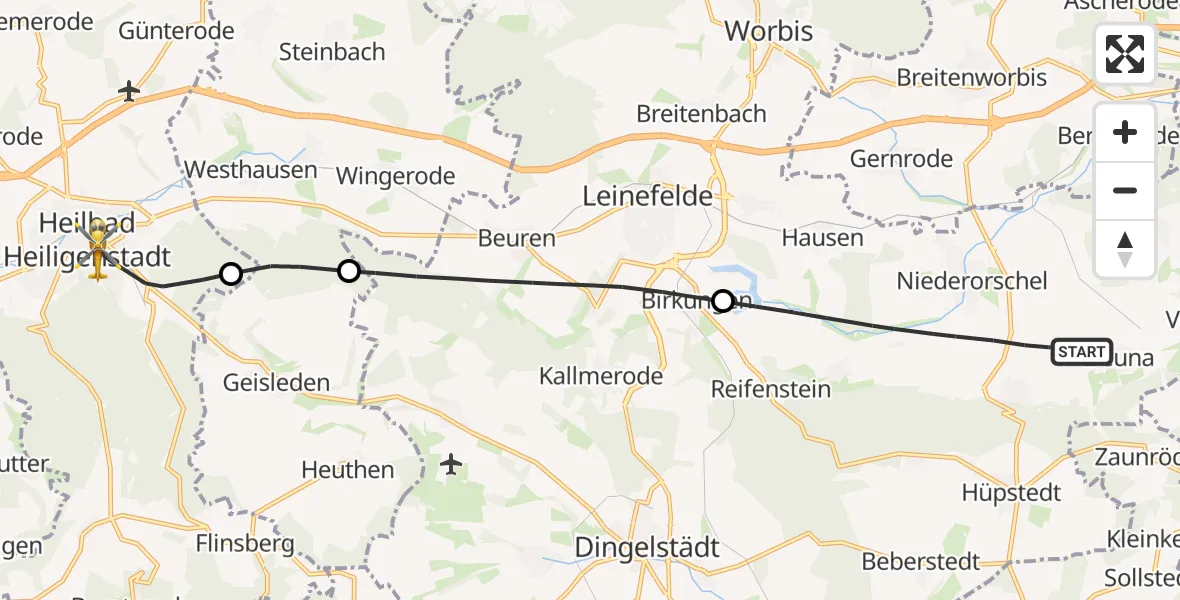 Flugroute Rettungshubschrauber Niederorschel - Heilbad Heiligenstadt, 06 Juli 2026, 08:41