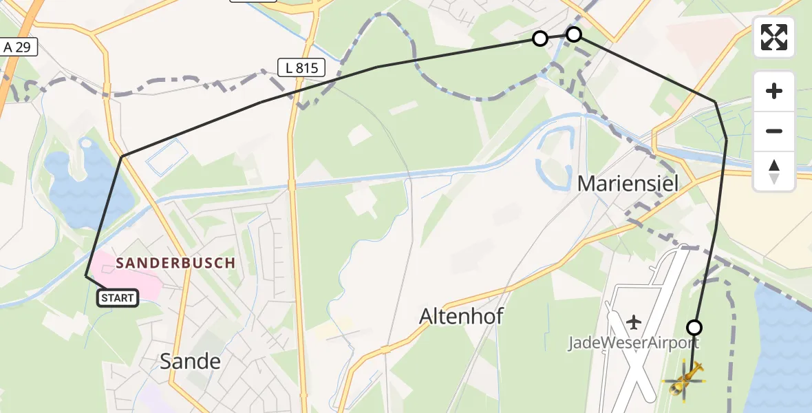 Flugroute Rettungshubschrauber Sande - JadeWeser Flughafen, 06 Juli 2026, 08:49