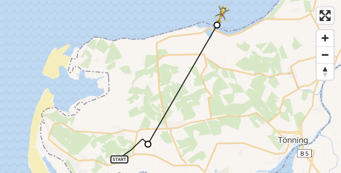 Flugroute Ambulanzhubschrauber Tating - Tetenbüll, 06 Juli 2026, 08:51