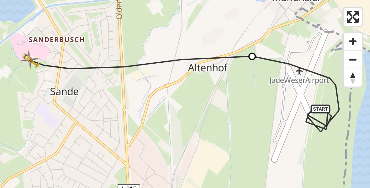 Flugroute Rettungshubschrauber JadeWeser Flughafen - Sande, 06 Juli 2026, 08:54
