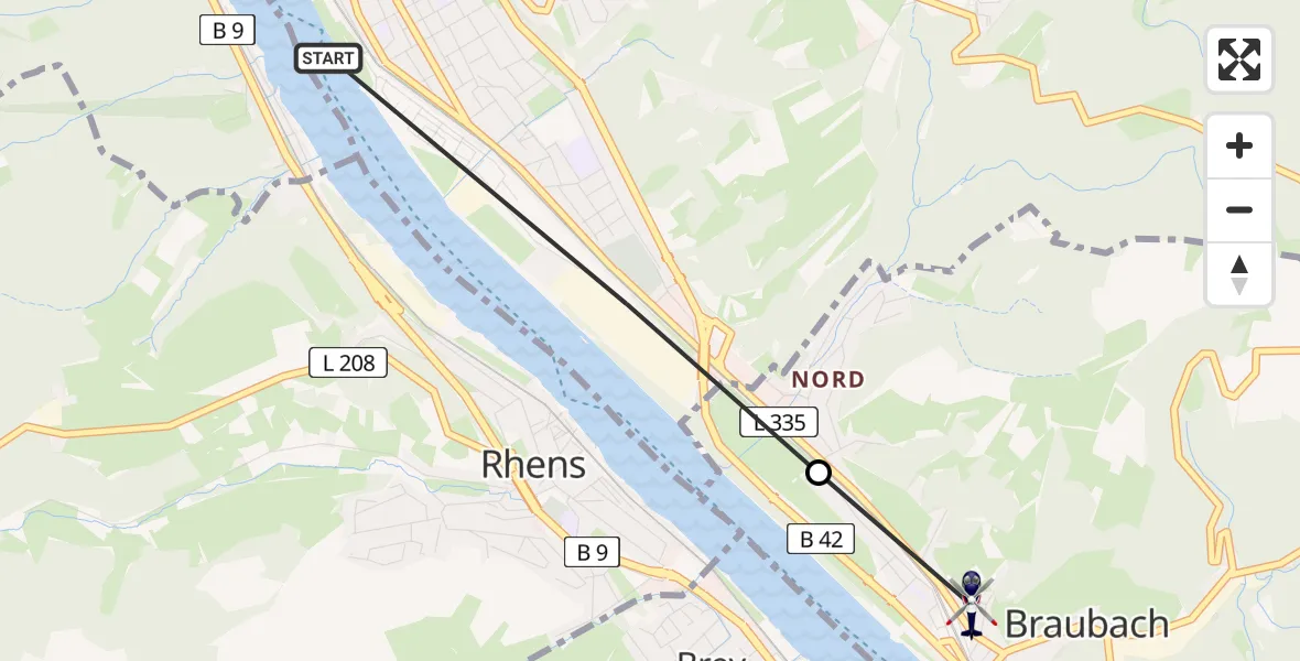 Flugroute Polizeihubschrauber Lahnstein - Braubach, 06 Juli 2026, 08:59