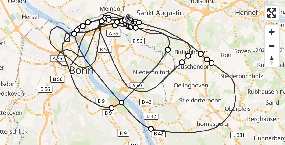 Flugroute Polizeihubschrauber Bonn-Hangelar Flugplatz - Sankt Augustin, 06 Juli 2026, 09:06
