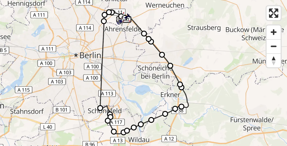 Flugroute Polizeihubschrauber Ahrensfelde Hubschrauberlandeplatz - Ahrensfelde Hubschrauberlandeplatz, 06 Juli 2026, 09:08