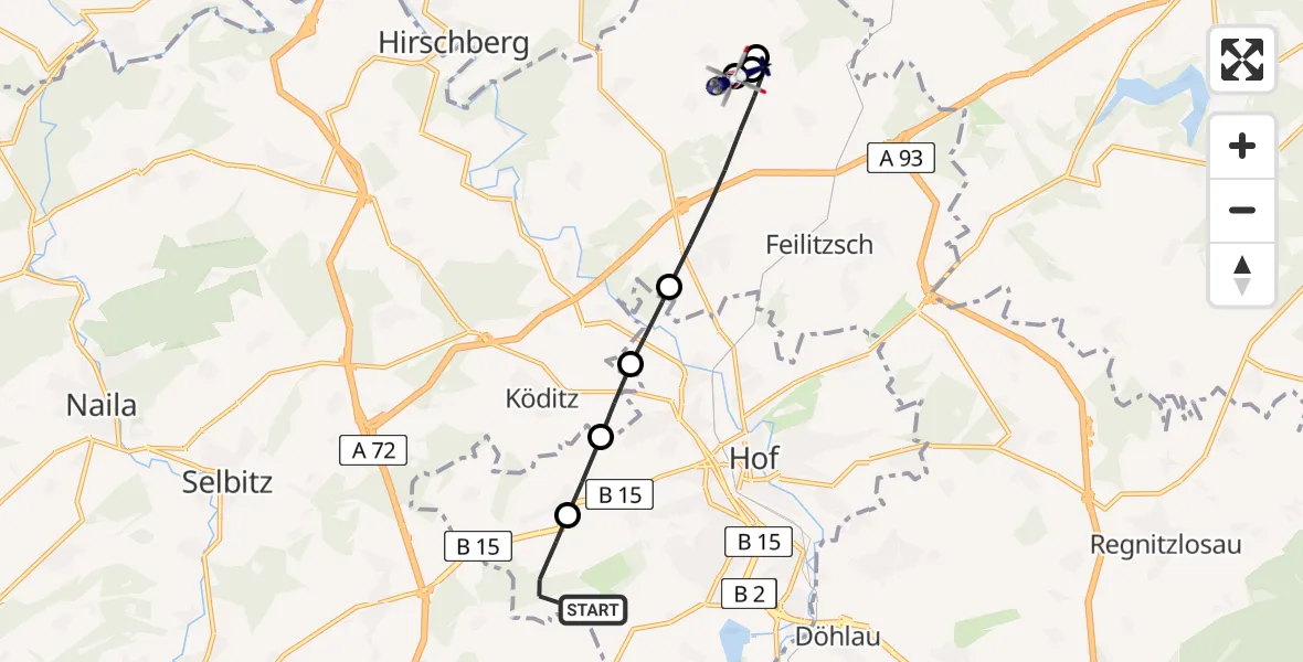Flugroute Polizeihubschrauber Hof-Plauen Flughafen - Töpen, 06 Juli 2026, 09:09