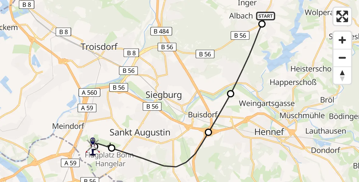Flugroute Polizeihubschrauber Lohmar - Sankt Augustin, 06 Juli 2026, 09:14