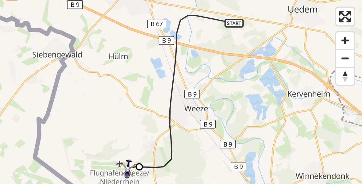 Flugroute Polizeihubschrauber Weeze - Weeze Flughafen, 06 Juli 2026, 09:16