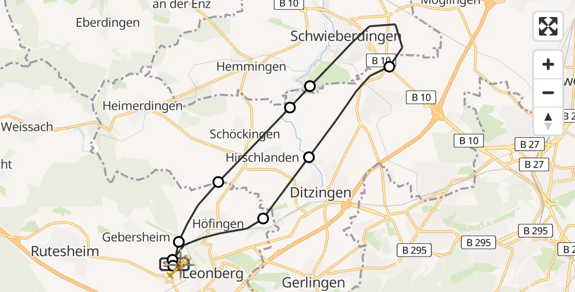Flugroute Rettungshubschrauber Leonberg Hospital - Leonberg Hospital, 06 Juli 2026, 09:20