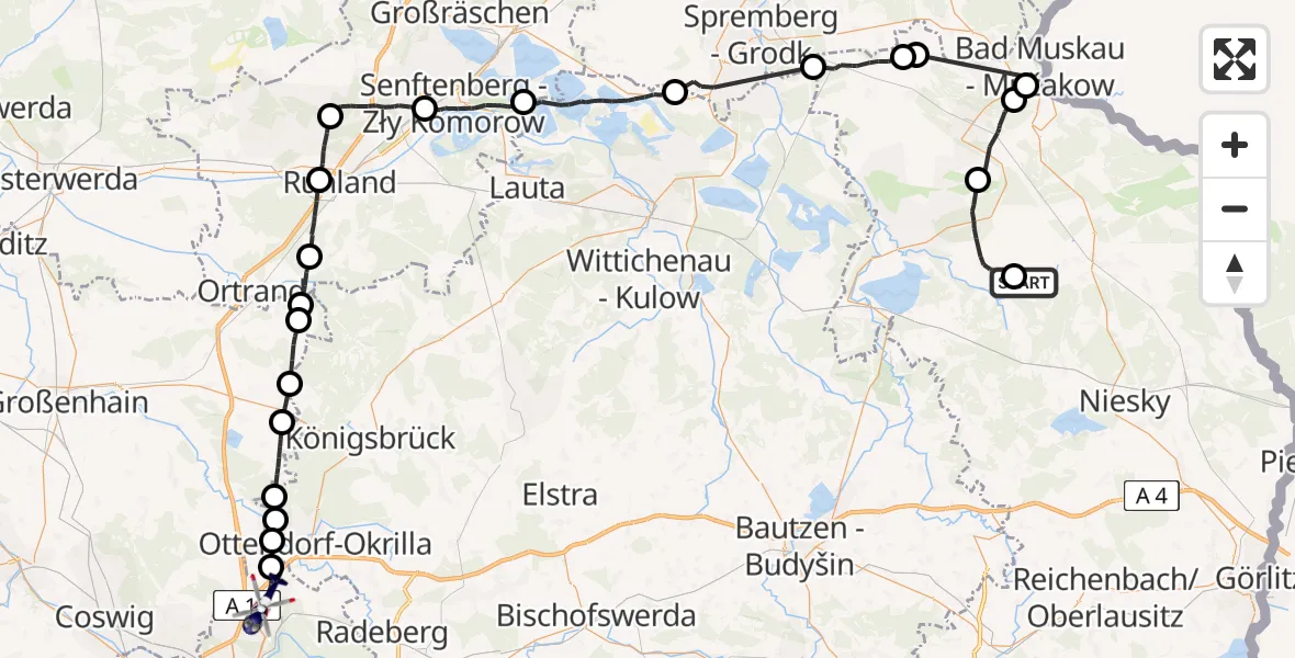 Flugroute Polizeihubschrauber Rietschen - Dresden Bundespolizei Hubschrauberlandeplatz, 06 Juli 2026, 09:25