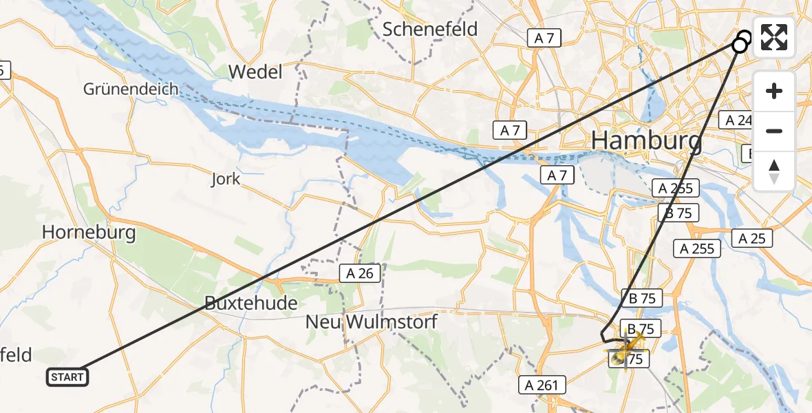 Flugroute Rettungshubschrauber Harsefeld - Hamburg, 06 Juli 2026, 09:40