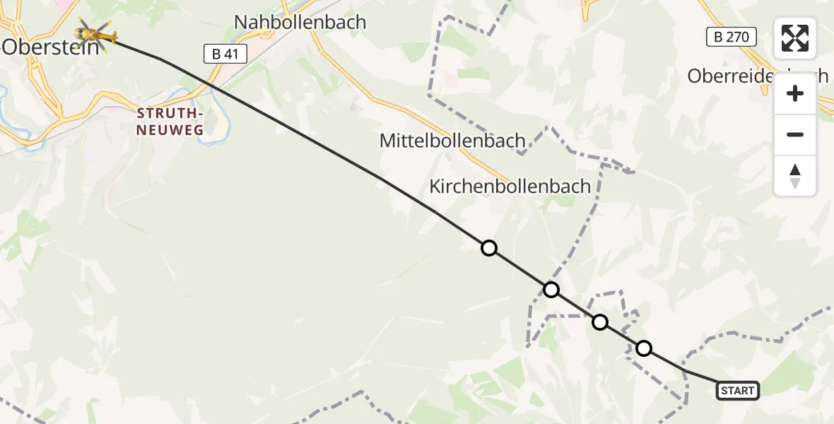 Flugroute Rettungshubschrauber Unterjeckenbach - Idar-Oberstein, 06 Juli 2026, 09:45