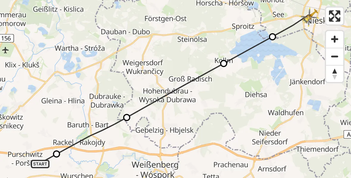 Flugroute Rettungshubschrauber Kubschütz - Niesky, 06 Juli 2026, 09:50