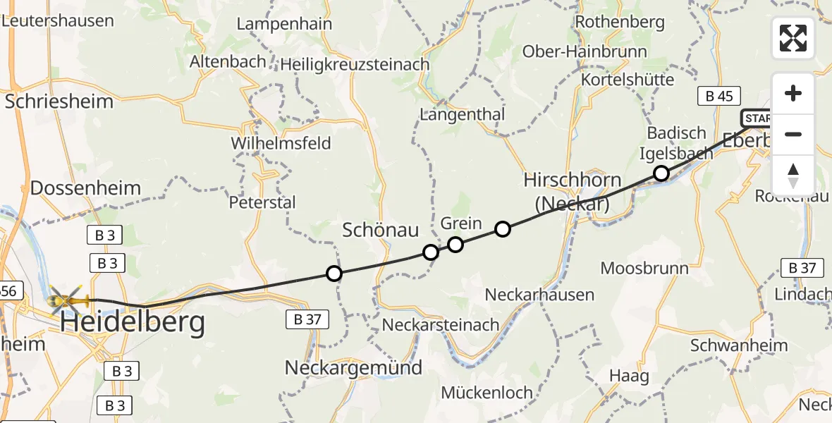 Flugroute Rettungshubschrauber Eberbach - Heidelberg, 06 Juli 2026, 09:51
