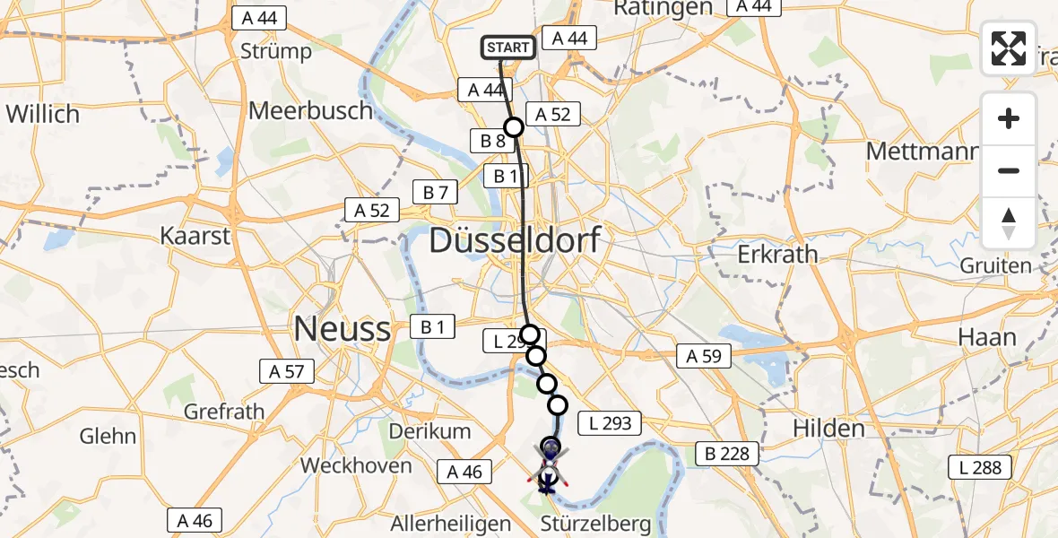 Flugroute Polizeihubschrauber Düsseldorf Flughafen - Neuss, 06 Juli 2026, 10:01