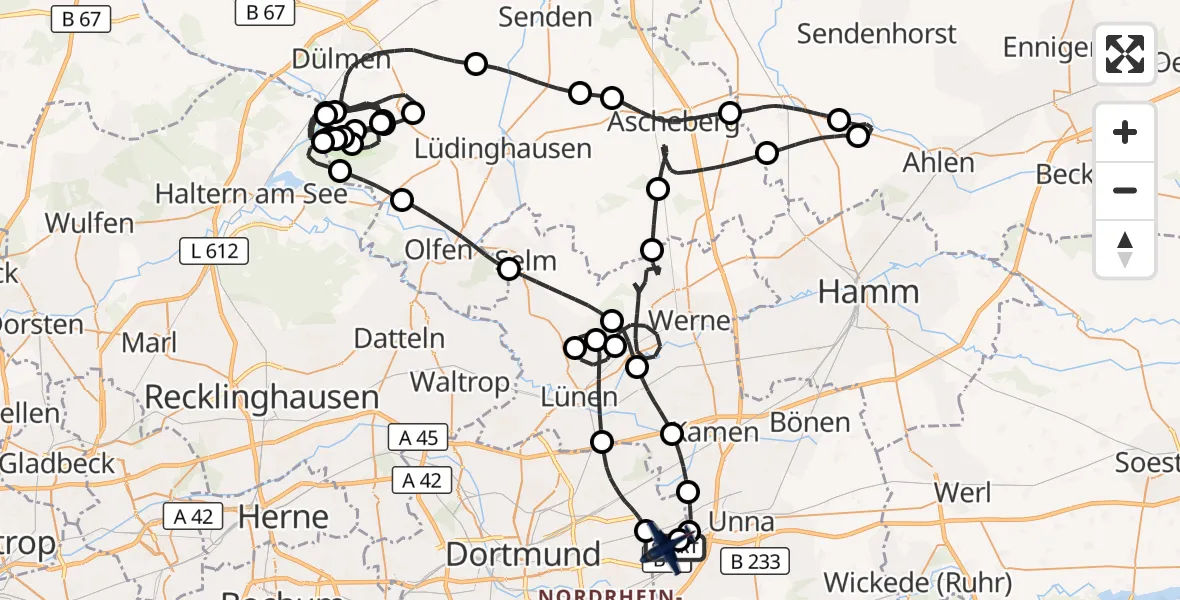 Flugroute Polizeiflugzeug Dortmund Flughafen - Dortmund Flughafen, 06 Juli 2026, 10:04
