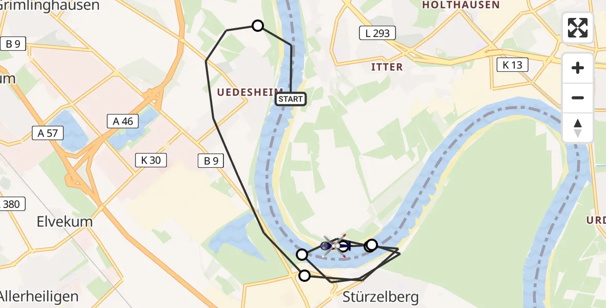 Flugroute Polizeihubschrauber Düsseldorf - Dormagen, 06 Juli 2026, 10:09