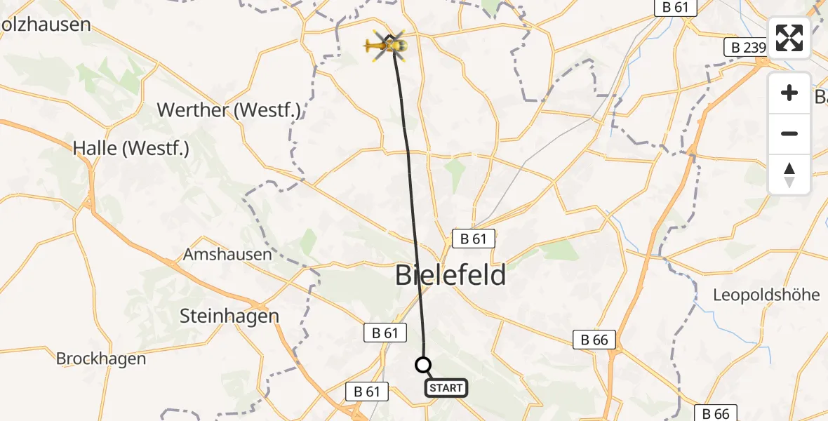 Flugroute Rettungshubschrauber Luftrettungszentrum Bielefeld - Bielefeld, 06 Juli 2026, 10:12