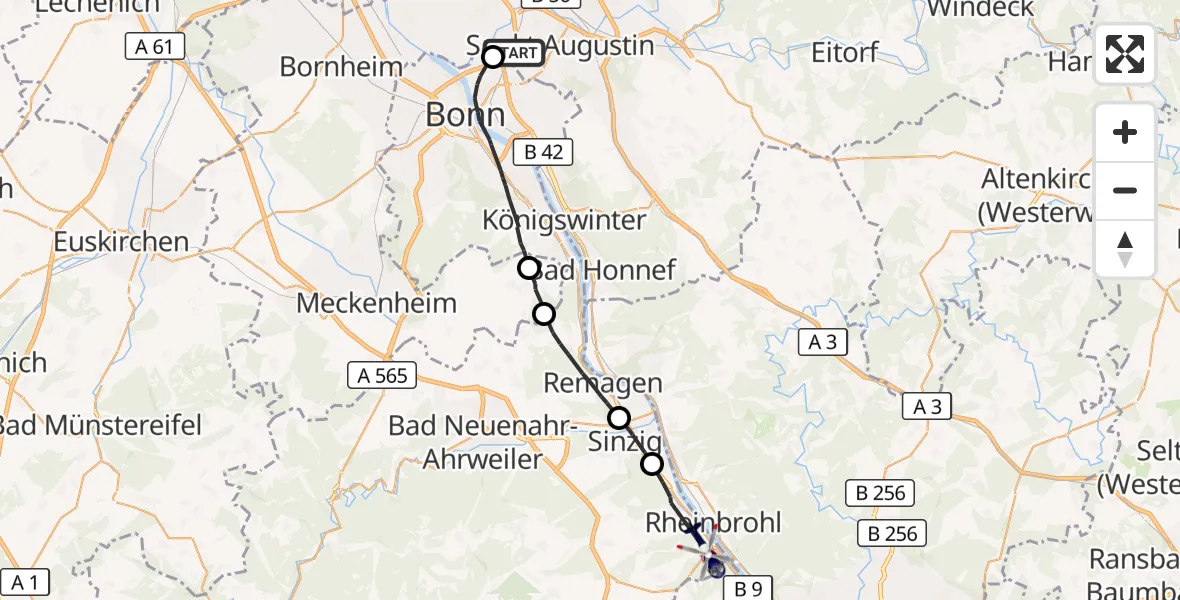 Flugroute Polizeihubschrauber Sankt Augustin - Brohl-Lützing, 06 Juli 2026, 10:23