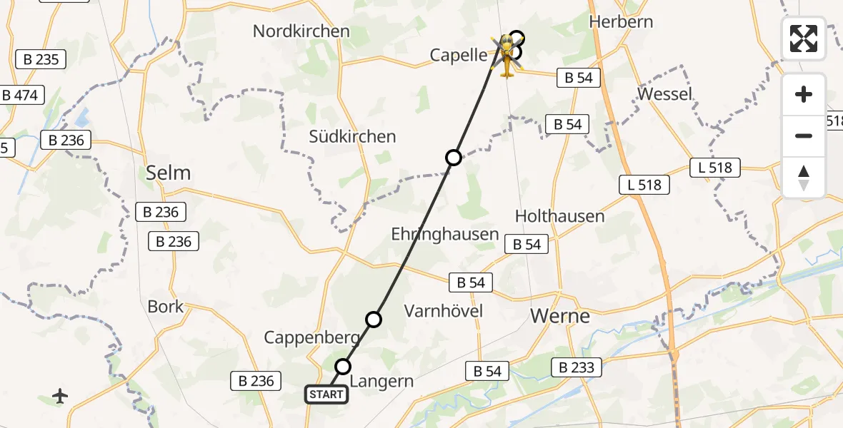 Flugroute Rettungshubschrauber Lünen - Nordkirchen, 06 Juli 2026, 10:24